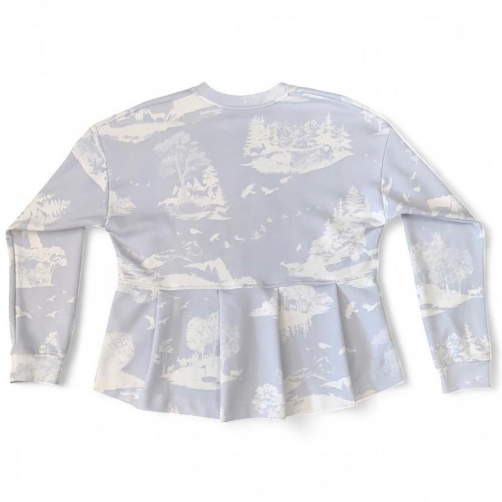 Nike Dri Fit Scenic Toile Print Pullover Crewneck Blue White Pleated Waist SZ M